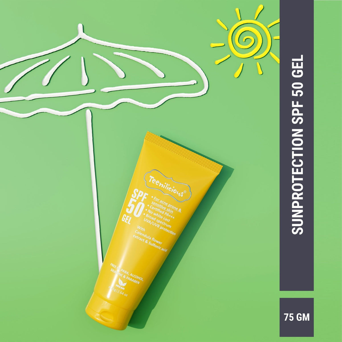 Teenilicious SPF 50 Sunscreen Gel, PA+++, Light Weight UV Gel, Formulated For Acne-Prone Skin 75g