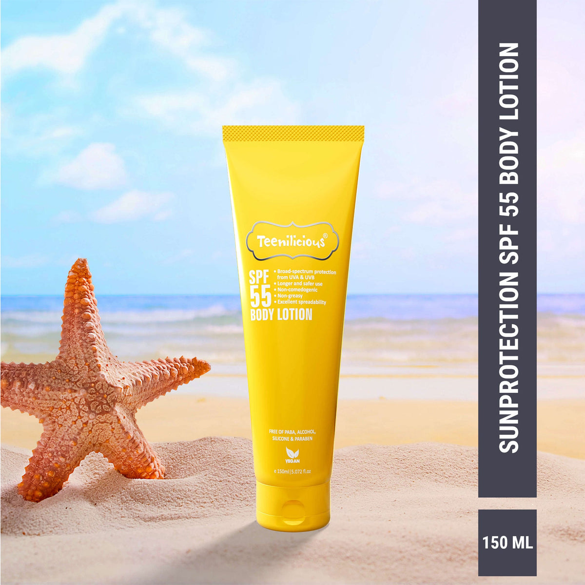 Teenilicious SPF 55 Sunscreen Body Lotion, SPF 50 PA+++, Sunscreen for Oily Skin and Sensitive Skin 150ml